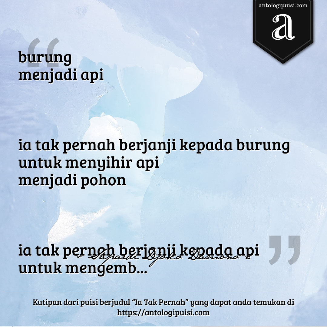 Puisi Sapardi Djoko Damono Berjudul Ia Tak Pernah 9 Baris 3 Bait 6 ...
